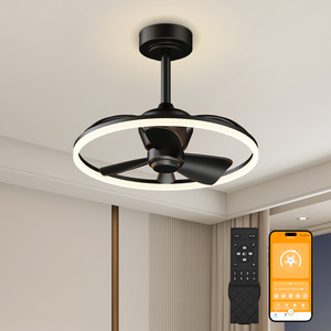Ventilateur de plafond LED moderne de 19.7 pouces, lumière noire en forme d'anneau rond, moteur silencieux, 3000-6500K, lumière de ventilateur intelligente à intensité variable pour chambre à coucher et salle à manger - Product Image 1