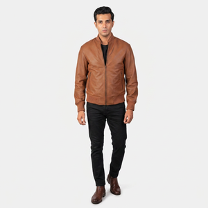 Veste universitaire en cuir véritable pour homme Finer Threads, automne-hiver, taille 8XL, couleur unie, fermeture éclair, style décontracté vintage - Product Image 1
