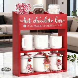 Wooden Christmas Coffee Supplies Storage Rack Red 3 Tier Multifunctional Tabletop Hot <b>Chocolate</b> <b>Bar</b> Organizer - Product Image 1