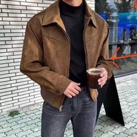 HO hommes printemps et automne rétro marron café daim manteau court vol veste
