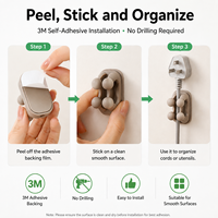 Crochet utilitaire auto-adhésif à quatre branches 100 % silicone, support multifonctionnel, organisateur de câbles, résistant à la chaleur, durable pour armoire