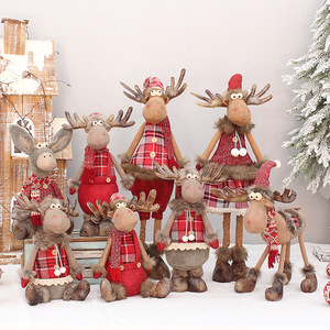Poupées de Noël en forme de rennes, en tissu rouge, décorations télescopiques sur pied, ornement de salon, impression sérigraphique, finition mate - Product Image 1