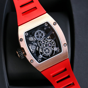 Montre de luxe pour homme, mécanique squelette, plaquée or rose, avec tourbillon et diamants de qualité supérieure en forme de barillet, durable - Product Image 4