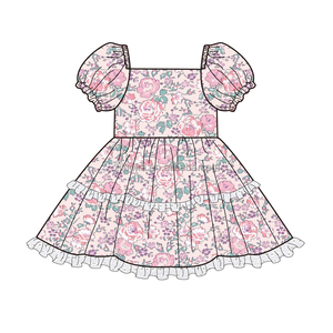 <span class=keywords><strong>Abiti</strong></span> per bambini all'ingrosso Boutique abbigliamento manica corta stampa floreale vestito per bambini <span class=keywords><strong>con</strong></span> pizzo - Product Image 1