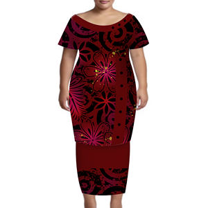 Высококачественные женские наряды на заказ, комплект из 2 предметов, платье с принтом Tonga Puletasi на пуговицах, платья большого размера с коротким рукавом - Product Image 3