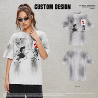 T-shirt vintage délavé pour homme, motif graphique anime rétro américain, coupe oversize à épaules tombantes, en coton, style streetwear, vente en gros
