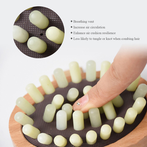 Cepillo de Masaje de <span class=keywords><strong>Jade</strong></span> Verde Natural con Cojín de Goma, Mango de Madera de Haya Premium, Herramienta de Drenaje Linfático, Peine para Masaje de Cabeza - Product Image 6