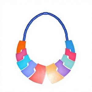 Nouveau collier géométrique élégant avec blocs de résine colorés, chaîne perlée, design fantaisie, bijoux tendance unisexe pour femme, idéal pour les soirées - Product Image 1