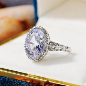 Oval Topaz Color <b>Crystal</b> <b>Ring</b> for Women Elegant Minimalist Fashion Daily Party Accessories - Product Image 4