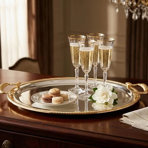 Nordic Style Luxury Metal <b>Tray</b> with Gold Handle Oval <b>Mirror</b> Storage <b>Tray</b> for Living Room Coffee Table - Product Image 6