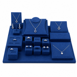 Zebopak Royal Blue Velvet Jewelry Store Counter Display Set with <b>Necklace</b> Bust <b>Ring</b> Earring Pendant Holder Cube Stand Factory - Product Image 1