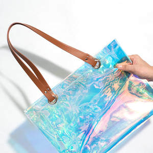 Sacs à main en PVC laser grande capacité, portables, imperméables, pour femmes, sac à main, sac de plage avec logo imprimé - Product Image 6