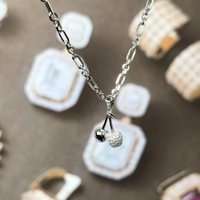 Trendy 925 sterling zilveren kersenketting met micro-pavé zirkonia, zoete fruit hanger, paperclip ketting voor dagelijks gebruik