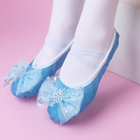 Chaussons de danse bleus à semelle souple, forme ballerine, brillants et mignons pour filles
