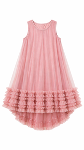 Vestidos de Princesa para Mamá e Hija con Volantes en Color Rosa Morado, Vestido de Verano de Algodón y Tul - Product Image 4