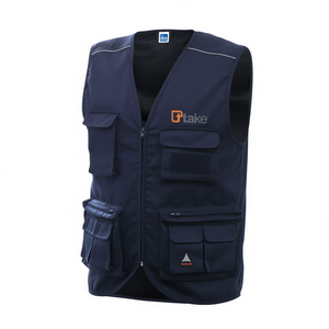 TTAKE Take Summer Multi Pocket Vest Workwear Blue M <b>Tool</b> <b>Storage</b> - Product Image 2
