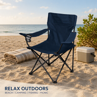 Chaise de camping pliable portable en gros avec accoudoirs et porte-gobelet, siège en tissu Oxford pour la plage, la pêche, les pique-niques et les voyages en extérieur