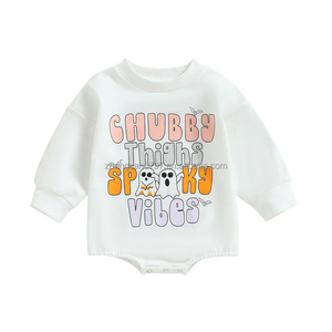 Barboteuse personnalisée Halloween pour bébé garçon Boutique Vêtements à manches longues avec lettre fantôme <span class=keywords><strong>Combinaison</strong></span> de <span class=keywords><strong>plage</strong></span> pour enfants d'automne pour filles - Product Image 3
