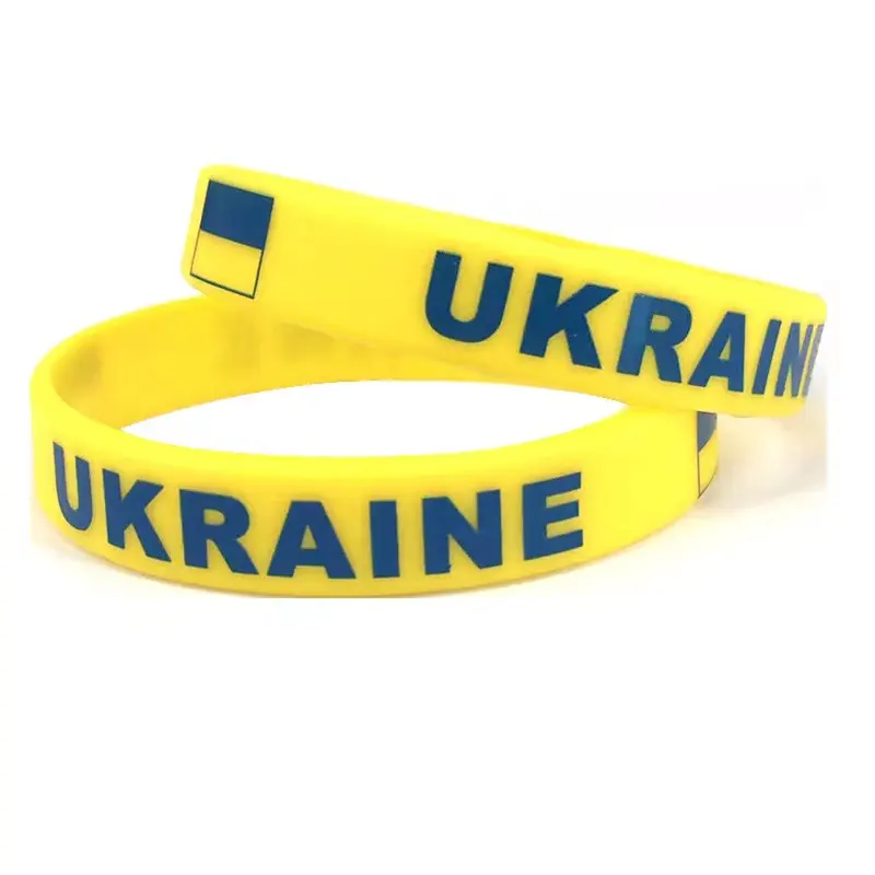 2024ฟุตบอลยูเครนประเทศธงชาติประเทศยูเครนสร้อยข้อมือยางสีเหลืองยืดหยุ่นกีฬาออกกำลังกาย