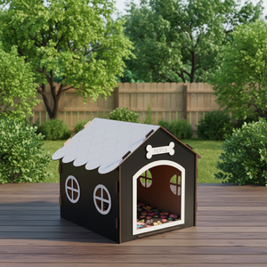 Casa para Mascotas de Madera Pequeñ<span class=keywords><strong>a</strong></span>/Mediana con Ventanas Redondas, Puerta Arqueada y Techo Festoneado para Cachorros y Gatos, Cabañ<span class=keywords><strong>a</strong></span> Interior/Exterior - Product Image 1