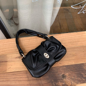 Bolso coreano tipo nube para mujer, color negro liso, diseño plegable, cierre con candado, bolso de mano para uso diario, primavera 2022 - Product Image 3