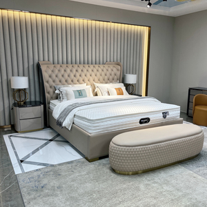Ensemble de <span class=keywords><strong>chambre</strong></span> à coucher en bois massif de luxe classique, fabriqué par le fabricant, avec cadre en cuir véritable, spécialement conçu pour les villas - Product Image 1