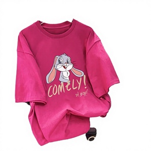 Camiseta de Manga Corta para Mujer, Talla Grande, de Algodón Peinado, Transpirable, Holgada, Informal, con Estampado de Dibujos Animados, Cuello Redondo, para Verano - Product Image 2