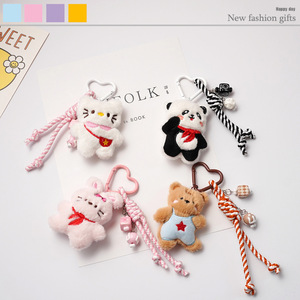 Portachiavi in peluche a forma di panda cartone animato, ciondolo a nappa a forma di orso, decorazione per borsa, coppia di conigli, regalo per la migliore amica - Product Image 1