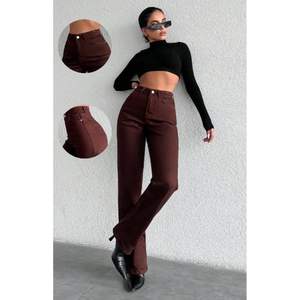 Jeans marron à jambes larges pour femmes, mode funky, luxe, taille haute, coupe ample, denim durable et écologique, style moderne de rue, taille - Product Image 6