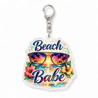 Porte-clés personnalisé en acrylique – Charme de sac de plage « Beach Babe » Coucher de soleil tropical – Cadeau personnalisé – Accessoire de vacances transparent – Vente en gros