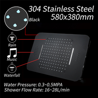 Douche encastrée au plafond Beyoon avec effet pluie et cascade, 23*15 pouces, pommeau de douche LED musical, robinet de douche thermostatique, vanne de douche en laiton