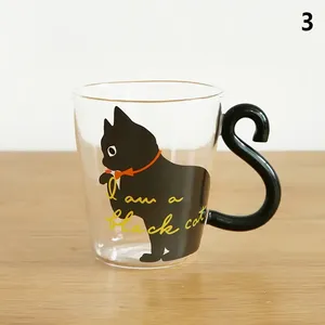 300ml 화이트 캣 데칼 만화 캐릭터 고붕규산 유리 머그컵 (손잡이 포함) 우유/주스용 재사용 가능 선물 상자 포장 (성인용) - Product Image 6