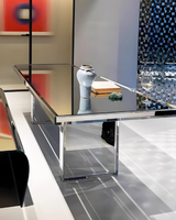 Table à manger rectangulaire en verre avec base en acier et plateau en verre trempé pour salle à manger, cuisine, salle de conférence, vente en gros