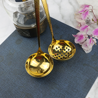 Ensemble de louches à soupe et cuillères ajourées en acier inoxydable doré effet miroir, à long manche, pour buffet, hôtel, restaurant, vente en gros