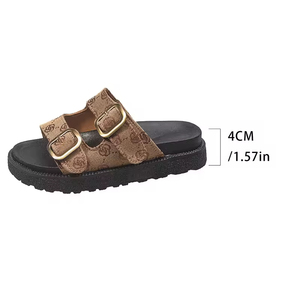 Sandales plates haut de gamme style européen et américain 2026 pour femmes, grandes tailles avec boucle de ceinture, également adaptées aux enfants - Product Image 3