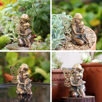 Statue de Fée Vintage en Polyrésine Effet Vieilli, Sœur et Frère S'Étreignant, Faite à la Main, Tonalité Bronze Artistique, Figurine Familiale pour Étagère ou Patio