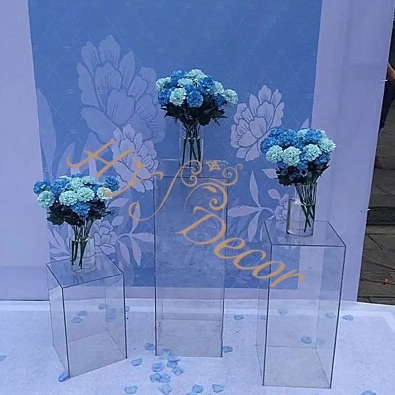 HY Tabela Decoração Wedding Clear Flower Pedestal Stand Acrílico Pilares para Decoração Do Casamento