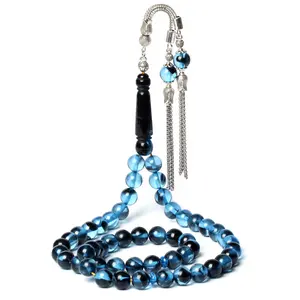 Chapelet de perles en résine bleue, perles de 10mm, 51mm, haute qualité, pour prière musulmane, Tasbih, Tespih, masbleu