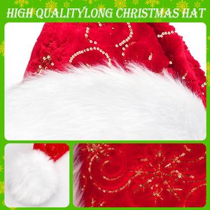Chapeau de Noël personnalisable de haute qualité pour adultes estampage à chaud motif de flocon de neige <span class=keywords><strong>long</strong></span> chapeau de père noël en peluche pour les décorations de fête - Product Image 5