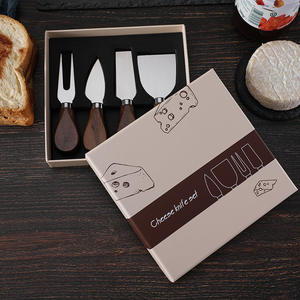 Çatal peynir aksesuarları 4 adet siyah ceviz ahşap saplı peynir bıçağı seti renk kutusu ile - Product Image 4