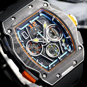65-01 Mechanical <b>Watch</b> Luxury Split-Second Chronograph Carbon Fiber Case <b>Rubber</b> Strap New Pointer Vibrant Racing Orange Men's - Product Image 3