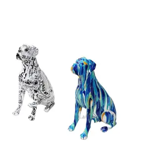 Creative Art Splash Color Painted Room Color Boxer Dog Ornaments Decor Home Entrance Wine Cabinet Office Decor Resin Crafts