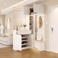 Moderner Holzpaneel-Eckschrank mit Integriertem Glasschirm und Schuhhocker für Wohnzimmer, Küche, Aufbewahrung, Wohnmöbel