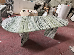 Estilo lujoso Comedor Muebles de mármol Shangri <span class=keywords><strong>La</strong></span> Jade Mesa de comedor ovalada de mármol con 2 bases - Product Image 3