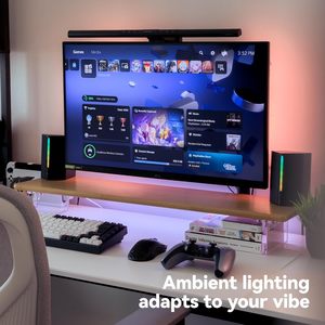 Supporto per Monitor in Bambù con Luci RGB, Ripiano da Scrivania con Gambe in Acrilico per Ufficio - Product Image 3