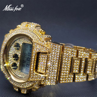 Montre Homme MISSFOX Digitale en Alliage Style Européen Entièrement Sertie de Diamants, Chronographe Électronique de Luxe Tendance avec Alarme