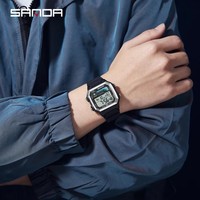 Reloj de Pulsera Digital Electrónico Sanda 6196 para Hombre, de Moda, con Alarma, para Estudiantes, Esfera Cuadrada, Multifuncional y Resistente al Agua