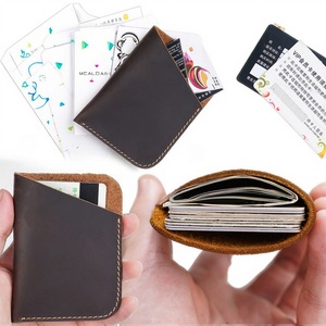 Customized Crazy Horse Leather Card Holder Wallet Handmade Mini Coin Purse with Hand Stitch Credit Card Sleeve Genuine Leather - Product Image 3