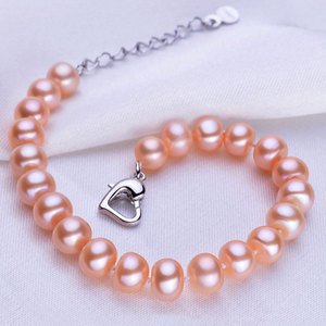 Di modo reale naturale di acqua dolce bianco <span class=keywords><strong>rosa</strong></span> viola e <span class=keywords><strong>perle</strong></span> a più fatti a mano braccialetto di fascino del cuore fibbia delle donne - Product Image 6