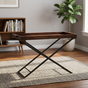 Industrial Vintage <b>Solid</b> <b>Wood</b> <b>Desk</b> Antique Design Room Service Tray Table Dining Home Furnishing Hall Apartment Bedroom NIDRAN - Product Image 2